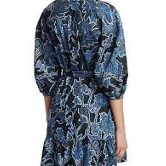 Parker Jenna Puff Sleeve cotton tiered tie waist mini dress dark floral large - Picture 2 of 9